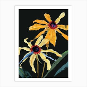 Neon Flowers On Black Black Eyed Susan 1 Art Print