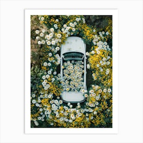 Car Surrounded By Flowers 1 Art Print