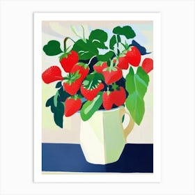 Day Neutral Strawberries, Plant, Colourful Brushstroke Painting Art Print