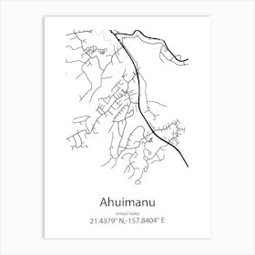 Ahuimanu,United States Minimalist Map Art Print