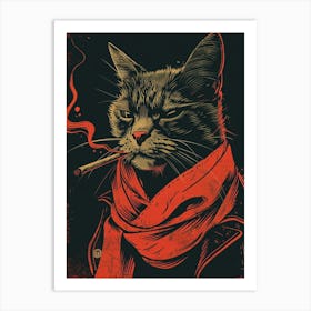 Something You Might Find On A T Shirt From The 1980 S Featuring A Cat Smoking A Joint Poster