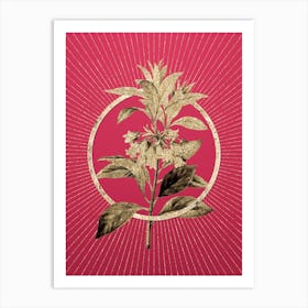 Gold Chinese New Year Flower Glitter Ring Botanical Art on Viva Magenta n.0317 Art Print