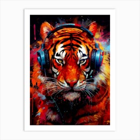 Tiger With Headphones animal Art Print
