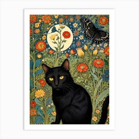 William Morris Black Cat In Flowers Art Print