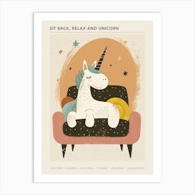 Unicorn Relaxing On The Sofa Muted Pastels 3 Poster Art Print
