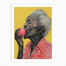 Old Lady Eating An Apple Art Print