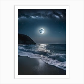 Full Moon Over The Ocean-Reimagined 5 Art Print