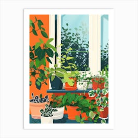 Potted Plants On A Window Sill Art Print