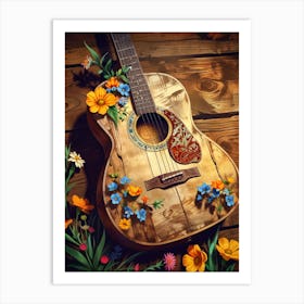 Acoustic Guitar With Flowers 1 Art Print