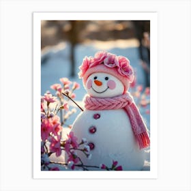 Snowman In The Snow Art Print