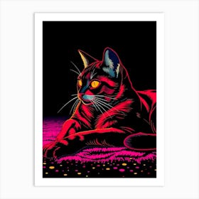 Cat In Neon Light Art Print