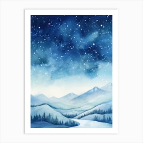 Winter Landscape Watercolor Painting Art Print