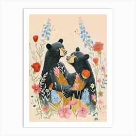 Folksy Floral Animal Drawing Bear 3 Art Print