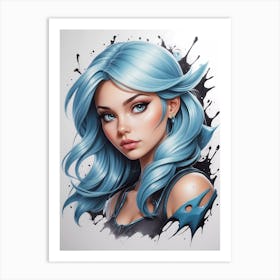 Blue Haired Girl Art Print