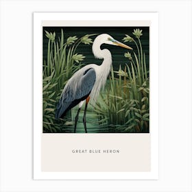 Ohara Koson Inspired Bird Painting Great Blue Heron 1 Poster Art Print
