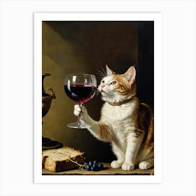 Cat Drinking Wine Art Print