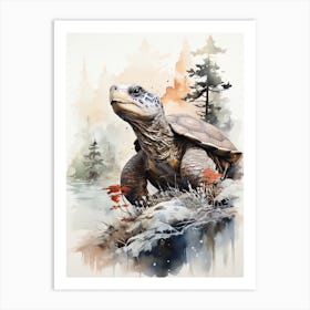 Sea Turtle, Japanese Brush Painting, Ukiyo E, Minimal 4 Art Print