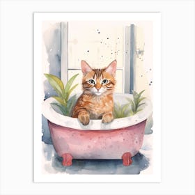 Ocicat In Bathtub Botanical Bathroom 1 Art Print
