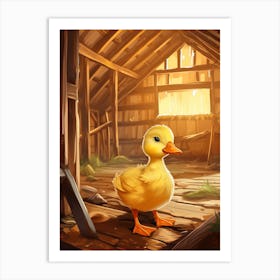 Cartoon Duckling In A Farm Barn 1 Art Print