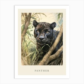 Beatrix Potter Inspired  Animal Watercolour Panther 3 Art Print