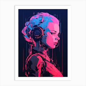 Futuristic Girl, Neon Art Print