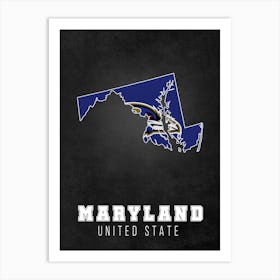 Baltimore Ravens Maryland State Map Art Print