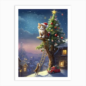 Cats at the Christmas Tree Art Print