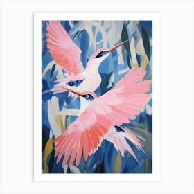 Pink Ethereal Bird Painting Kingfisher 1 Art Print