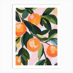 Orange Tree Branches Gouache Painting Art Print