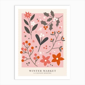 Winter market, Holiday, Christmas, Flower market, Pink art Art Print