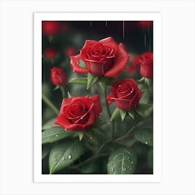 Red Roses At Rainy With Water Droplets Vertical Composition 92 Art Print