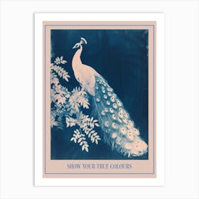 Peacock In The Leaves Cyanotype Inspired 2 Poster Art Print