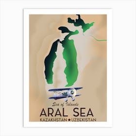 Aral Sea Kazakhstan Uzbekistan travel map Art Print