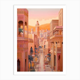 Marrakech Morocco 7 Vintage Pink Travel Illustration Art Print