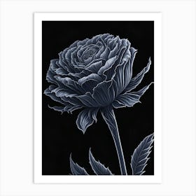 A Carnation In Black White Line Art Vertical Composition 56 Art Print