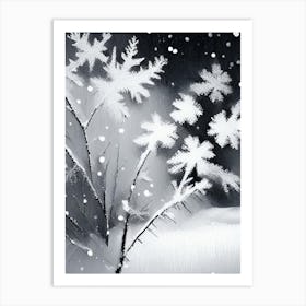 Frost, Snowflakes, Black & White 5 Art Print