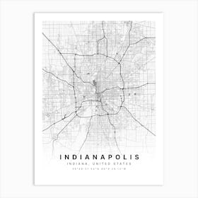 Indianapolis Indiana USA White Map Art Print