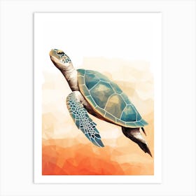 Geometric Blue And Orange Turtle Art Print