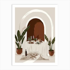 Table Setting With Potted Plants Art Print