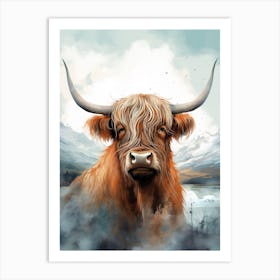 Grey Cloudy Painting Of Highland Cow Art Print