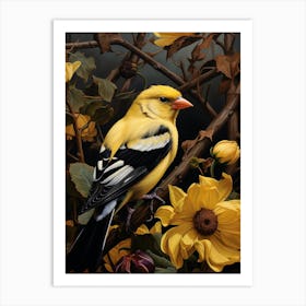 Dark And Moody Botanical American Goldfinch 4 Art Print