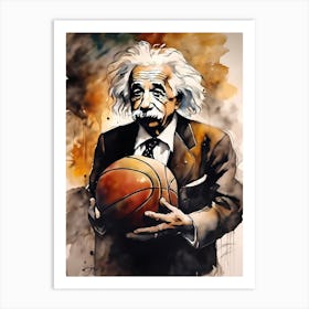 Albert Einstein Playing Basketball Abstract Painting (7) Art Print