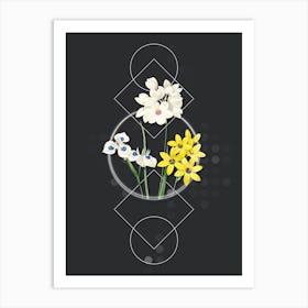 Vintage Corn Lily Botanical with Geometric Line Motif and Dot Pattern n.0365 Art Print