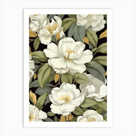 White Flowers On A Black Background 1 Art Print