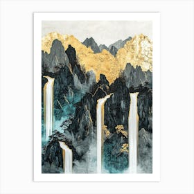 Altai Mountains Golden Peaks - Abstract Reflections Art Print