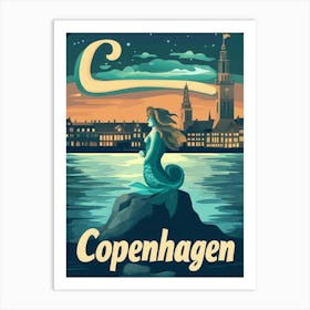 Aihrgdesign A Retro Travel Poster For Copenhagen Featuring Th 1c5dc1a1 6fe0 44b4 B6f8 Cb1d717417fe 3 Art Print