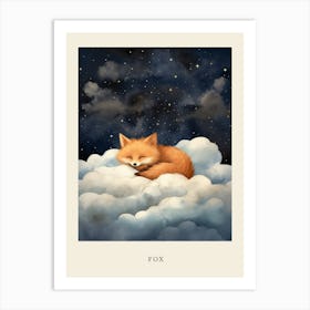 Baby Fox 3 Sleeping In The Clouds Nursery Poster Art Print