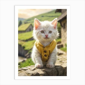 White Kitten In Yellow Vest Art Print