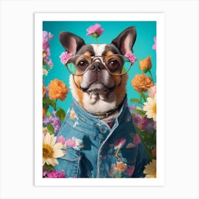 Funny Dog Wearing Jackets And Glasses Cool Art Print