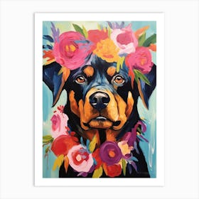 Rottweiler Portrait With A Flower Crown, Matisse Painting Style 3 Art Print